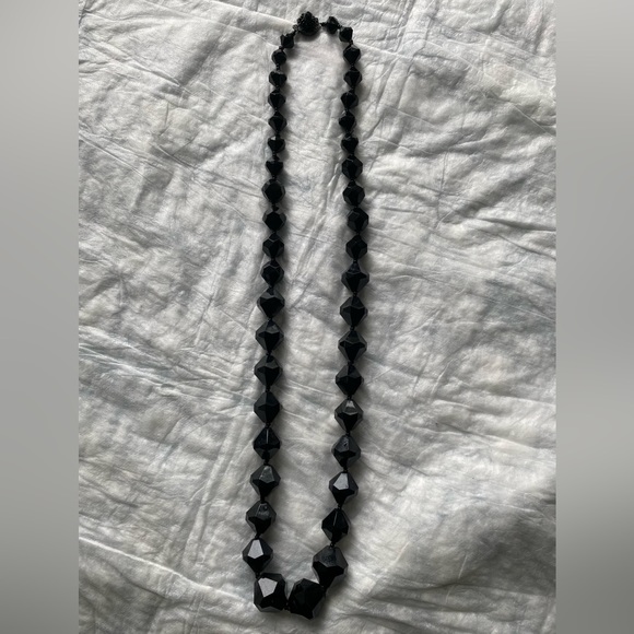 Miriam Haskell Vintage Black Triangle Bead Necklace Signed - Picture 9 of 10
